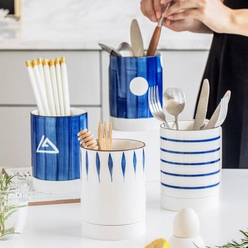 Kitchen Accessories Japanese Vintage Ceramic Chopstick Holder Canister Set Kitchen Storage Jar Container Organizer