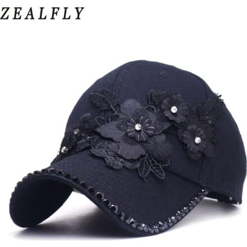 2021 New Brand Baseball Cap For Girls Lifelike Flowers Women Summer Caps Casual Sun Casquette Luxury Rhinestones Hip Hop Hat