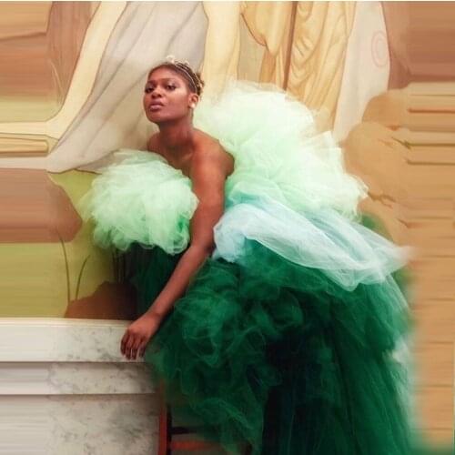 New Designer Colorful Tulle Puffy Gowns Strapless Plus Size Extra Fluffy Women Aso Ebi Tulle Dresses 2021