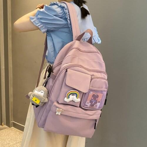 New Simple Solid Color Women Backpack High Quality Waterproof Big Backpack Female High School Bags Teenage Girl Cute Student Bag