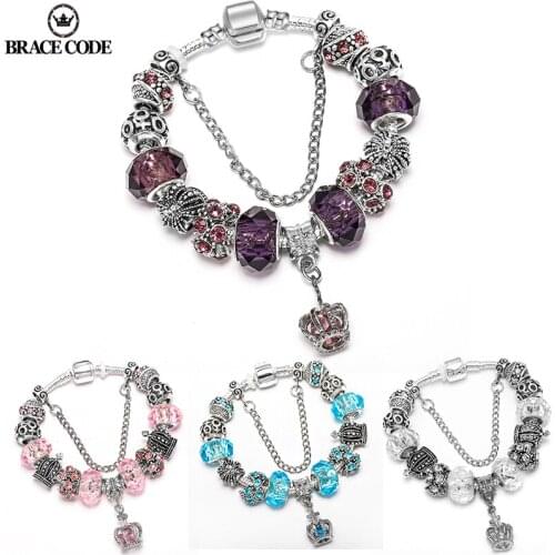Original Enamel Classic Wreath Fine Bracelet & Bangle with Crystal Beads Charm Bracelet for Women DIY Fashion Jewelry Gift