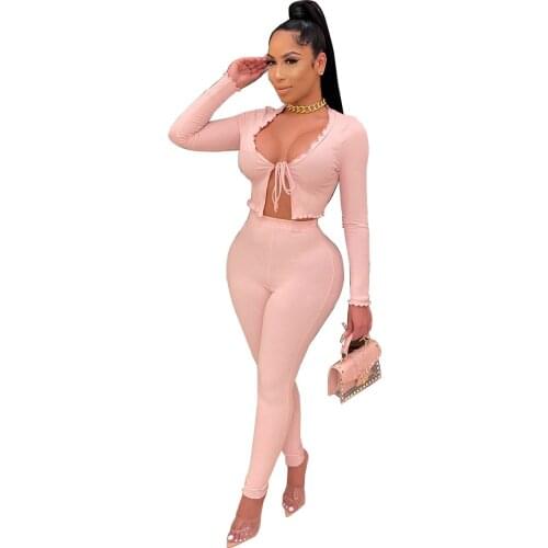 Autumn Ruched Slim Two-Piece Set Women Sexy Bandage Long Sleeve Short Tops+Long Pencil Pants Suit Ladies Work Wear Outfits