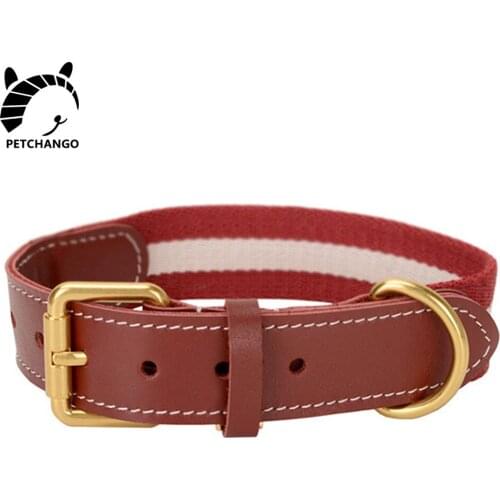 Dog Collar Genuine Leather Collar for Dogs Cotton Pet Collar for Small Large Dogs Metal Brass-colored Ring Pet Dog Accessories