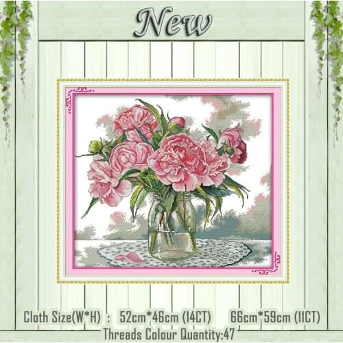 Peony vase flower diy paintings counted printed on the canvas DMC 11CT 14CT kits chinese Cross Stitch embroidery needlework Sets
