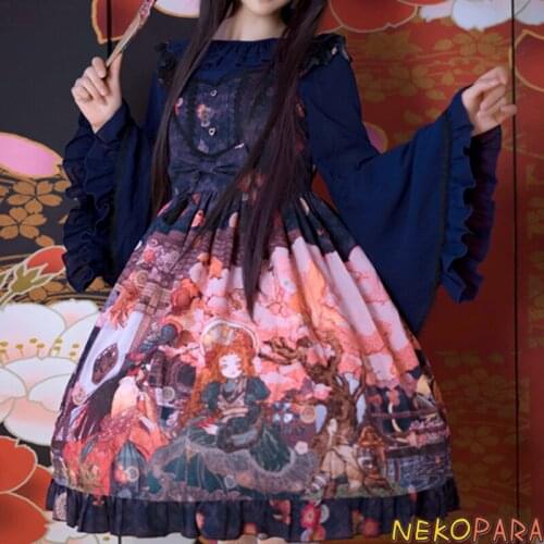 Taisho Romanticism and Fantasies Cute Womens Lolita JSK Princess Dress Sleeveless Suspender Dress Lace Trim 2 Version