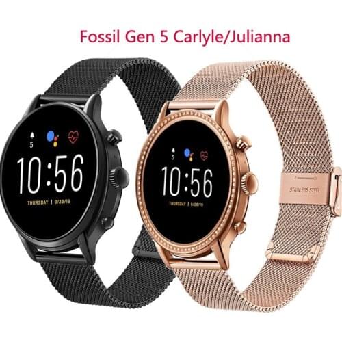 Stainless Steel Wrist Strap Heat Resistant Waterproof Watch Band for Fossil Mens Gen 5 Carlyle Womens Gen 5