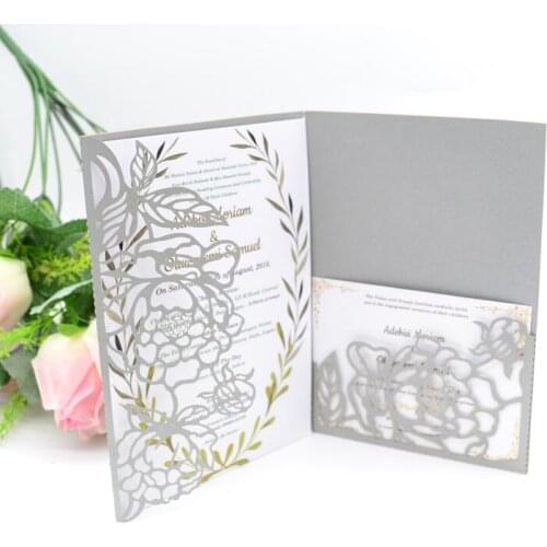 Luxurious Hot Sale Bright Sliver Gray Wedding Laser Cut Invitation Card