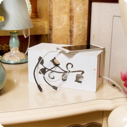 Rose Carved Electrical Wire Storage Box Power Cable Hub Wood Board Organizer Socket Computer Cable Finishing Box