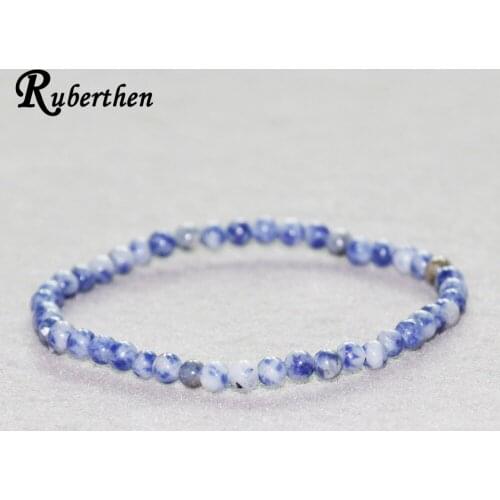 Ruberthen Natural Sodalite Bracelet 4 mm Stone Beads Bracelet Mini Gem Stone Energy Bracelet