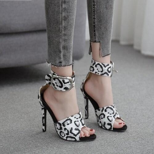 Plus Size 41 Women Classic Leopard 11cm High Heels Fetish Sandals Female Gladiator Summer Cheap Shoes Lady Variegated Sexy Pumps