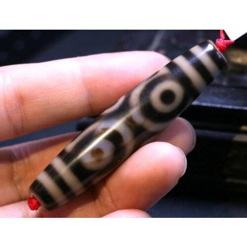 Treasure Magic LKbrother Energy Tibetan Top Old Agate Cinnabar Spots 6 Eye Long dZi Bead Totem Pendant 7M