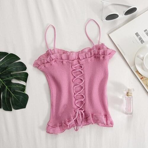 HELIAR Sexy Bandage Cami Tops Women Spaghetti Knitted Cami Tops Cute Camis Women 2020 Summer Solid Cami Tops For Women