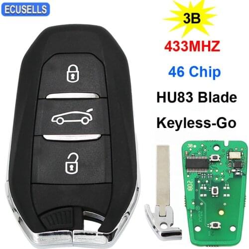 Keyless-Go 3 Button DS Smart Remote Key 433MHz 46 Chip for Peugeot 208 308 508 3008 5008 for Citroen C4 with HU83 Emergency Key