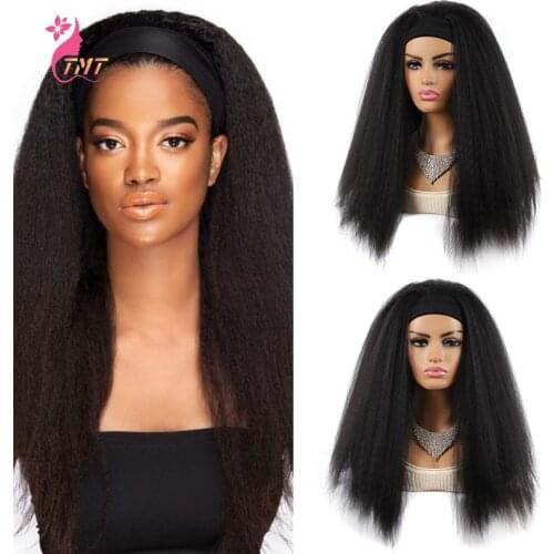 Yaki Straight Headband Wigs Long Synthetic Hair Wig With Headband For Black Women Heat Restant Fiber
