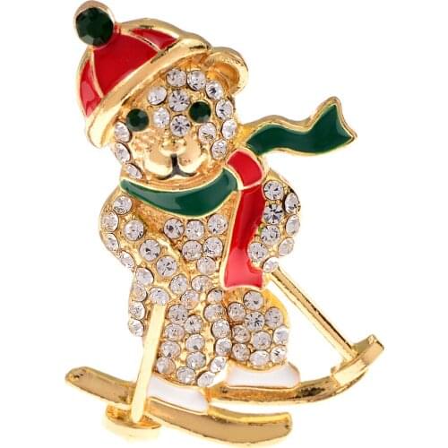 CINDY XIANG Skiing Little Bear Rhinestone Brooches For Women Unisex Cute Animal Enamel Christmas Brooch Pins Kids Jewelry Gifts