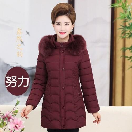 Womens Winter Coat Fashion New Temperament Waist Thicken Cotton Jacket Middle-aged Slim Long Section Wild Mom Outfit