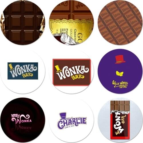 58mm Willy Wonka Bar Chocolate Icons Pins Badge Decoration Brooches Metal Badges For Backpack Decoration