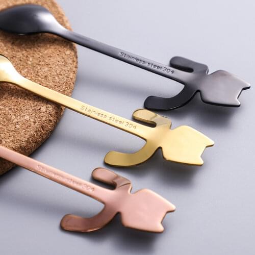 1PC Hot sale coffee spoon Mini 304 Stainless Steel Cartoon Cat Spoon Long Handle Flatware Coffee Drinking Tools Kitchen Gadget