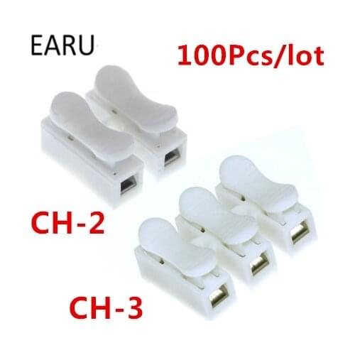 100pcs/lot 2P 3P CH-2 CH-3 G7 Spring Wire Quick Connector Splice No Welding Screws Cable Clamp Terminal 2 3 Way Fit Led Strip