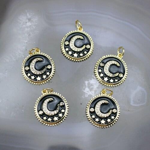 15*15mm 20pcs/lot New fashion moon and star enamel/cz pendant,popular cubic zircon charm,necklace accessories jewelry