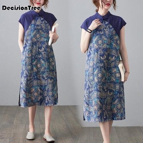 2021 modern linen cotton qipao chinese traditional dress cheongsam qipao vestido elegant party dance costume oriental dress