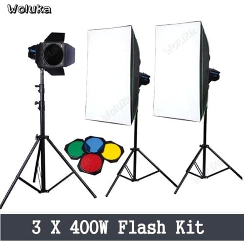 400W X 3 Flash Set GN60 Barndoor Photo SoftBox Light Stand Kit Product Photography Lighting For Commercial Shooting CD50 T10