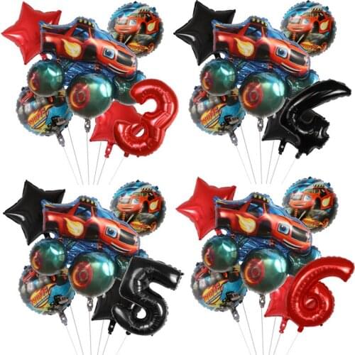 6Pcs Blaze Monster Foil Balloons Cartoon Sports Car Number Ballons Birthday Party Decoration Machines Racing Racecar Kids Toys