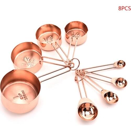8pcs Nordic Gold/Rose Gold Stainless Steel Measuring Cups Spoons Set Coffee Tea Food Kitchen Baking Cooking Tools
