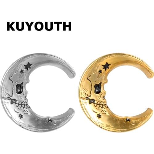 KUYOUTH Newest Stainless Steel Skeleton Moon Ear Plugs Gauges Expanders Body Piercing Jewelry Earring Tunnels Stretchers 2PCS