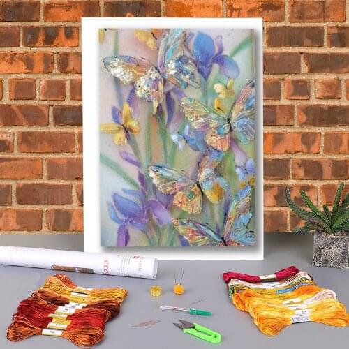 Flowers Art Rose Peony Printed Fabric 11CT Cross Stitch Patterns DIY Embroidery DMC Threads Craft Painting Adults