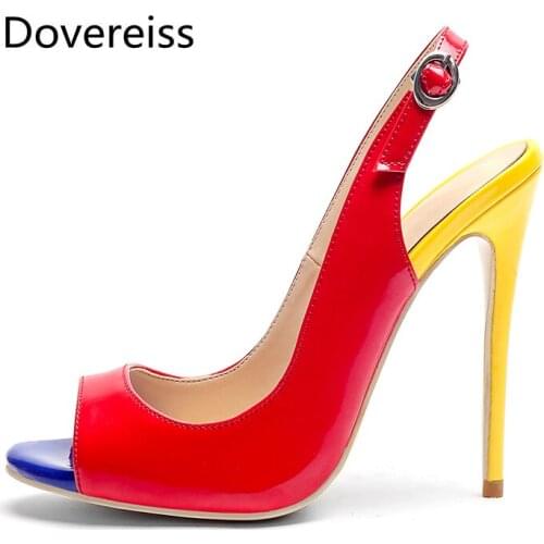 Dovereiss Fashion Womens Shoes summer new Elegant Red Peep toe Pumps sexy Office lady Party shoes 34-43