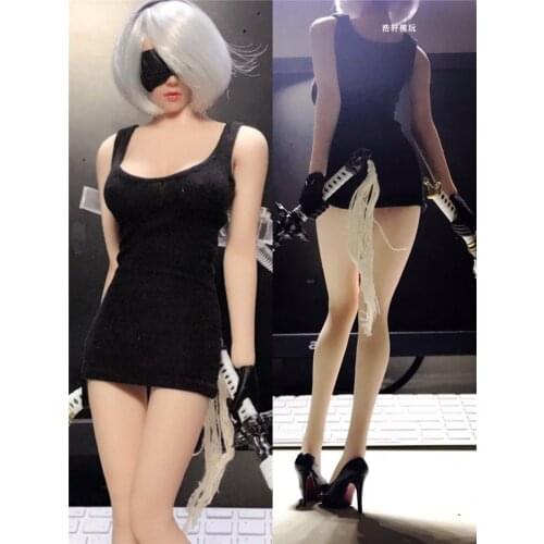 Collection 1/6 Female Clothing Black Dress Braces Short Skirt Clothes NieR 2B Sister Style for 12'' Girl Action Figure Body toy
