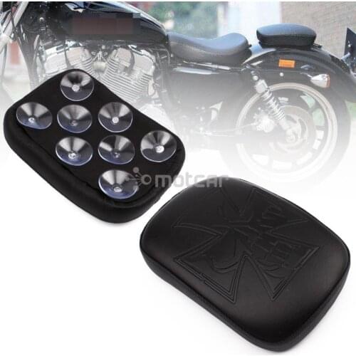 Motorcycle Leather Pillion Pad Seat Pillion Pad 8 Suction Cup Protect Rear Fender Cross Logo Solo Seat Black for Harley Cafe