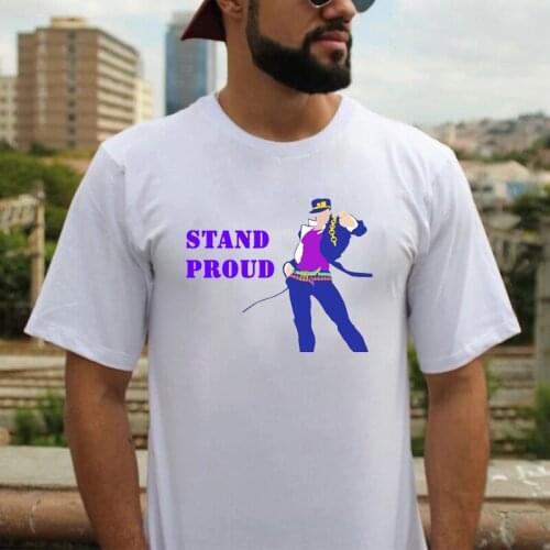Cool Anime Stardust Crusaders Stand Proud T Shirt Jojo Bizarre Adventure Men T Shirt Vintage Cartoon Cotton Summer Manga Tee