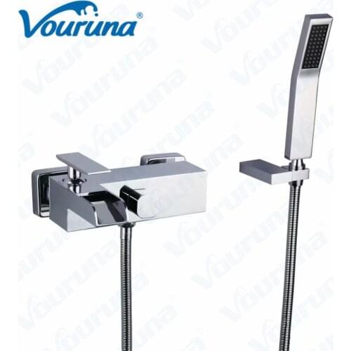 VOURUNA Square Style Wall Mounted Bathtub Faucet Waterfall Bath Shower Mixer Tap Chrome Finish