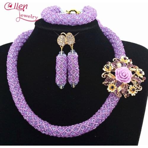 Lavender African nigerian Wedding bridal beads Jewelry Set African beads Jewelry Set African beaded necklace sets W12808