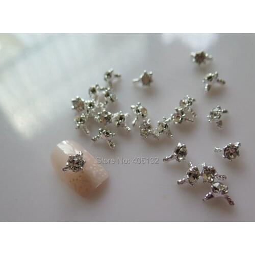 MD-764 3D 50pcs/bag Silver Rhinestone Ring Nail Decoration Metal Shinny Deco Metal Nail Art Decoration