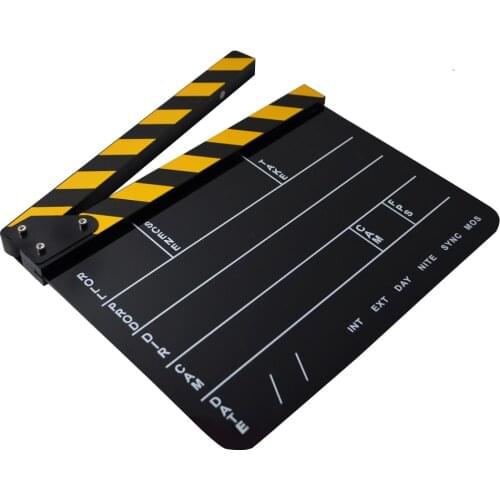 MINIFOCUS Dry Erase Acrylic Director Film Clapboard Movie TV Cut Action Scene Clapper Board Slate with Yellow/Black Stick, White