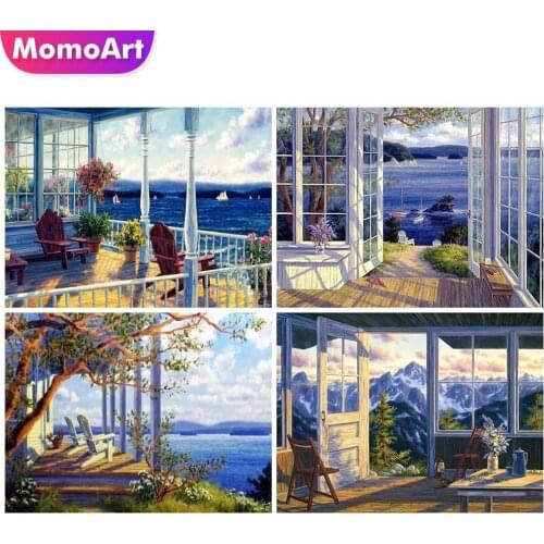 MomoArt 5D DIY Diamond Embroidery House Full Square Diamond Painting Seaside Landscape Diamond Mosaic Door Wall Art Decorations