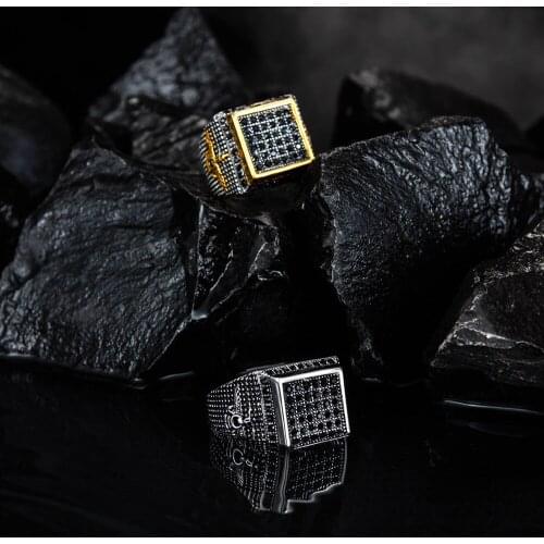 New Ring Mens Personality Retro Titanium Steel Square Diamond Ring Jewelry
