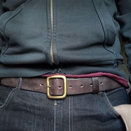 Thick Cowhide Belt Mens Pure Copper Button Top Cowhide All-match Casual Jeans Belt High Quality Retro Luxury Men Belt