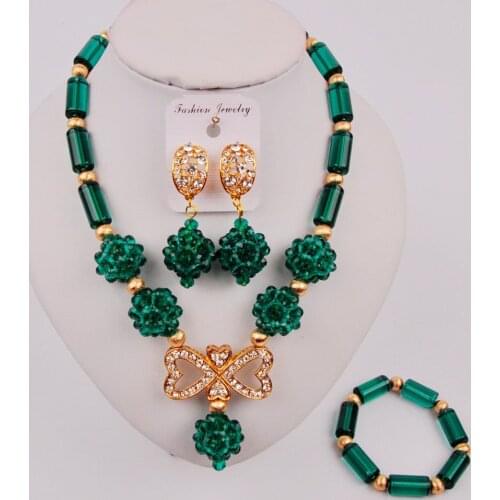 Newest Teal Green Crystal Beaded African Beads Jewelry Set 2021 Nigerian Wedding SZ-Q2-02