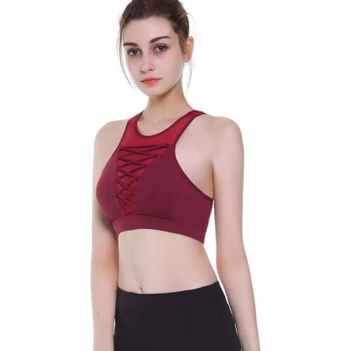 Sexy Women Sport Bra Fitness Padded Gym Wear Push Up Net Yarn Splicing Yoga Top Workout Breathable Sportswear