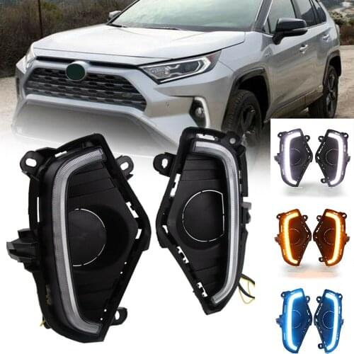 RAV4 Car Turn Signals LED Daytime Running Light With Fog Lamp Hole For Toyota RAV 4 2019 2020 White Yellow Blue 3Colors Light