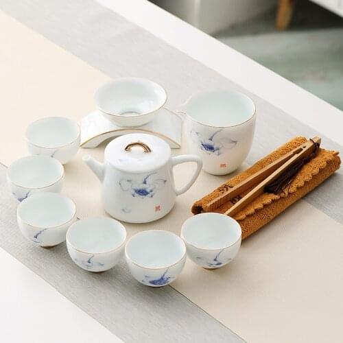 Flower Luxury Tea Set Kung Fu White Ceramic Tea Set Gaiwan Travel Chinese Porcelain Dinner Sets Juego De Te Teaware EF60CJ