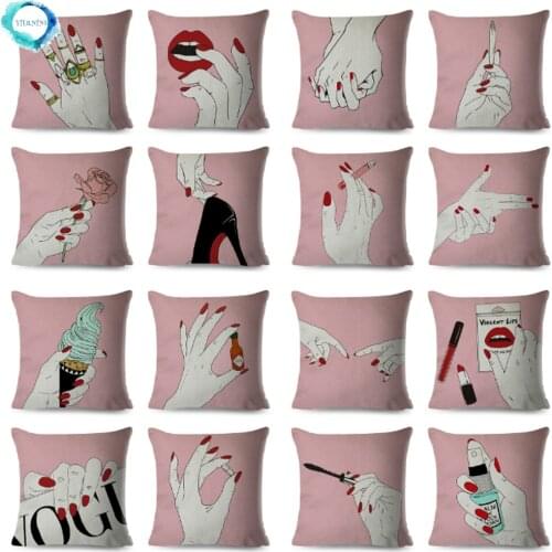 Pink Fashion Finger Print Cushion Cover Rose Flower Ice Cream Nail Polish High Heels Decor Girl Pillow Case for Car Sofa Home
