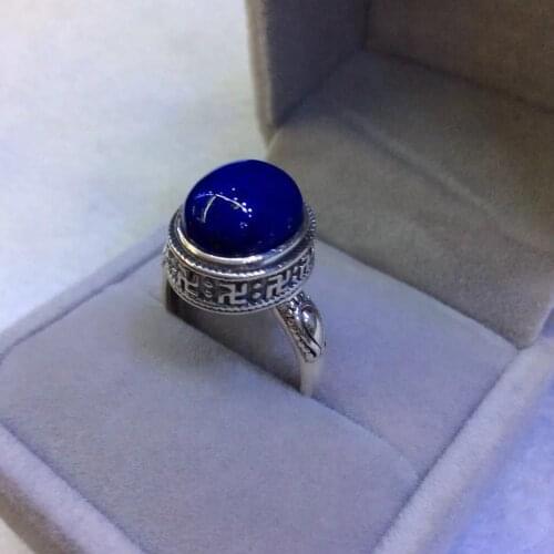 Silverware S925 Sterling Silver Inlaid Natural Afghan Fulcrum Retro Style Open Ended Ring
