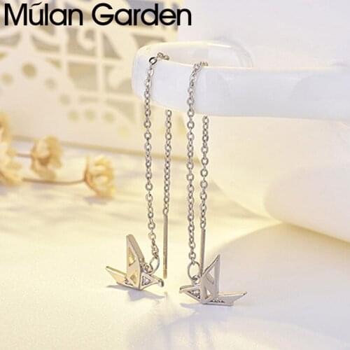 M&G Thousand Paper Cranes Pendants Earrings for Women Silver color Ear Lines Simple Hypoallergenic Cute Thread Through Earrings
