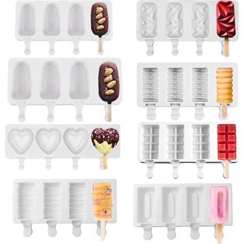 Silicone Ice Cream Mould DIY Handmade Eco-Friendly Popsicle Mold Mousse Dessert Freezer Dessert Ice Cube Mold with Stick