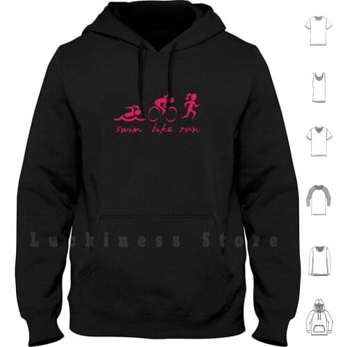 Swim Bike Run Girl ( Pink ) Hoodie Long Sleeve Swim Swimming Bike Biking Run Running Girl Girls Women Tri Triathlon